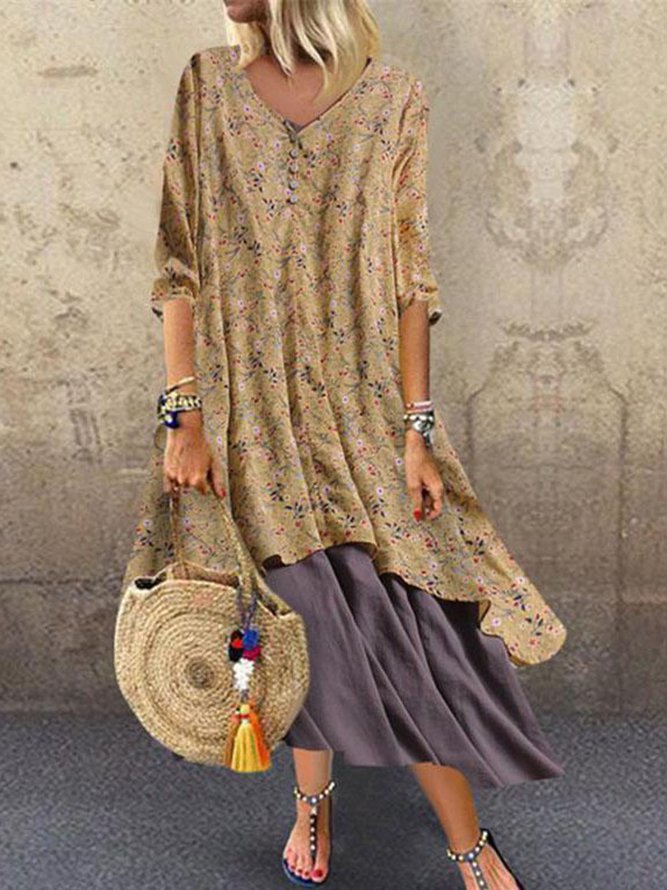 V Neck Women Weaving Dress A-Line Going Out Boho Cotton Weaving Dress