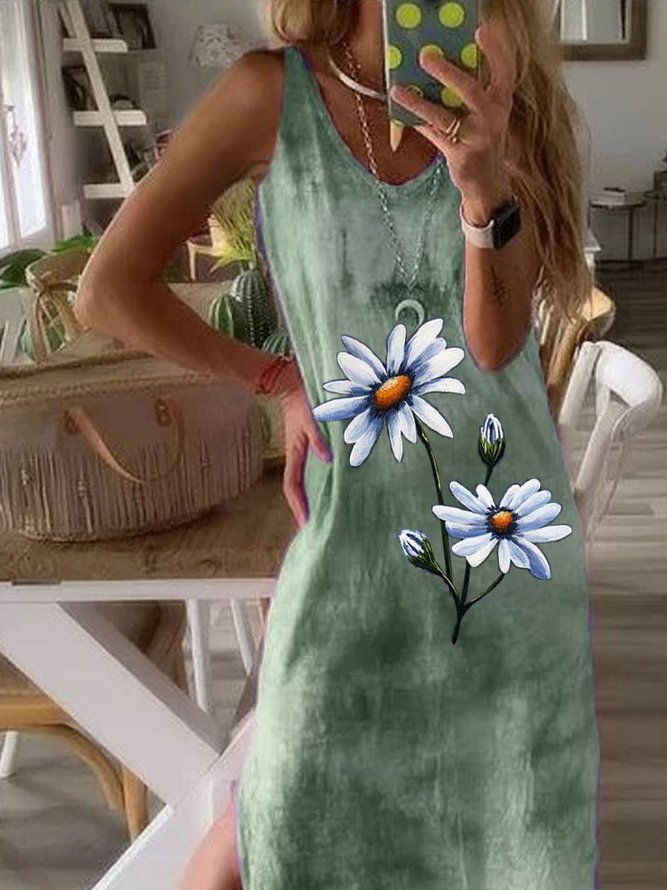 Daisy Ombre/Tie-Dye Short Sleeve V Neck Casual Dresses