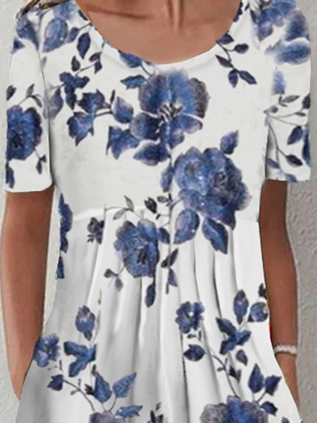 Casual Crew Neck Ruched Dress