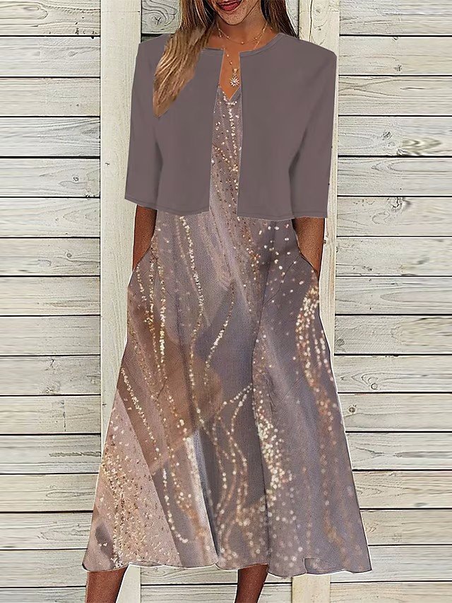 Crew Neck Casual Gradient Pattern Two-Piece Set