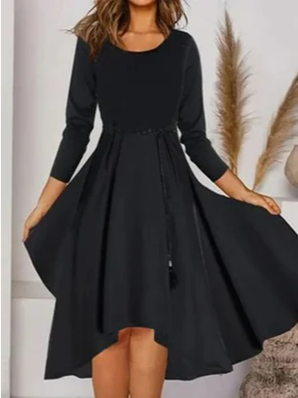 Plain Casual Crew Neck Cotton-Blend Prom Dress