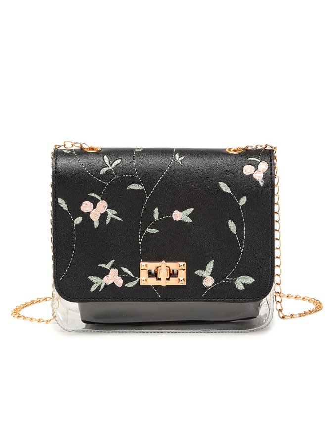 Urban Casual Flower Embroidered Leather Double Layer Messenger Bag Women