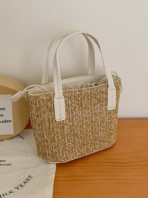 Casual Straw Drawstring Handbag Messenger Bag Vacation Beach Women