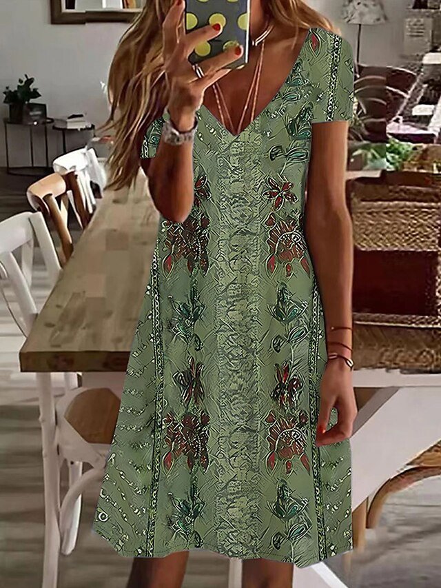 Ethnic Casual V Neck Dress