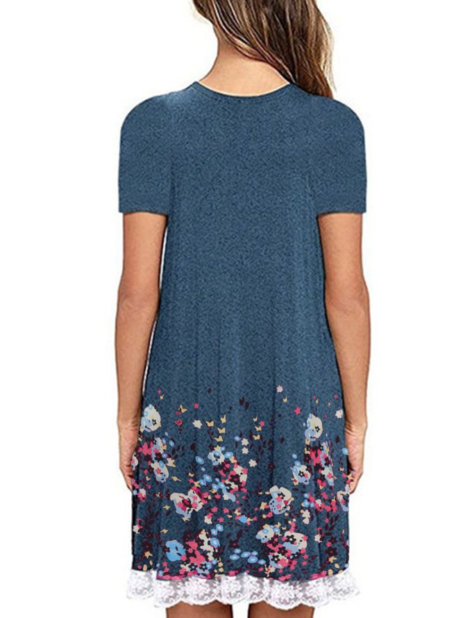 Crew Neck Women Knitting Dress Shift Daily Casual Floral Knitting Dress