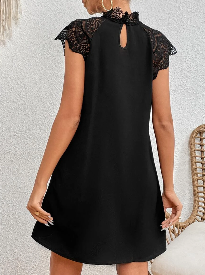 Casual Stand Collar Lace Loose Dress