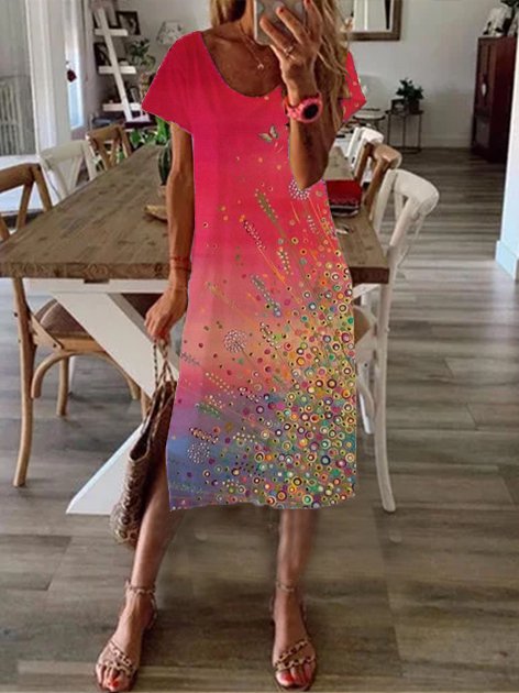 New Women Chic Vintage Hippie Holiday Ombre/tie-Dye Shift V Neck Weaving Dress