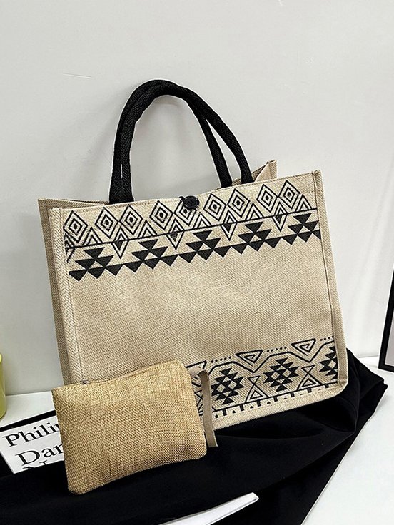 Casual Ethnic Pattern Straw Shoulder Bag Handbag Vacation Beach Women