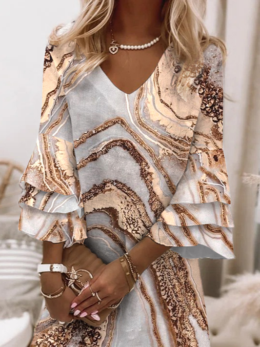 V Neck Abstract Casual Mini Prom Dress