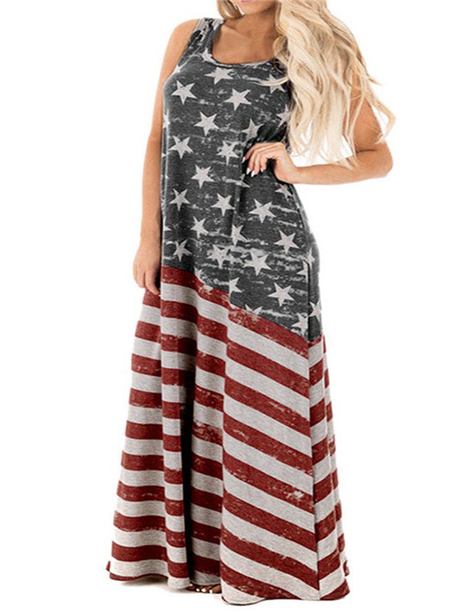 Casual Star Sleeveless Crew Neck Dresses