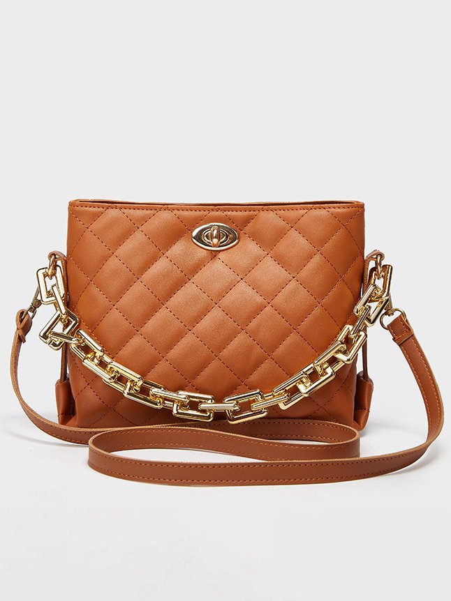 Elegant Embossed Leather Chain Handbag Messenger Bag Urban Ladies