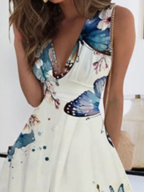 Elegant Butterfly Positioning Print High Elastic Sleeveless Dress
