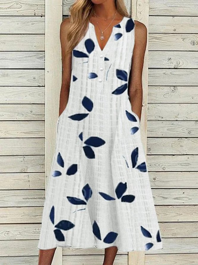 V Neck Floral Casual Midi Dresses