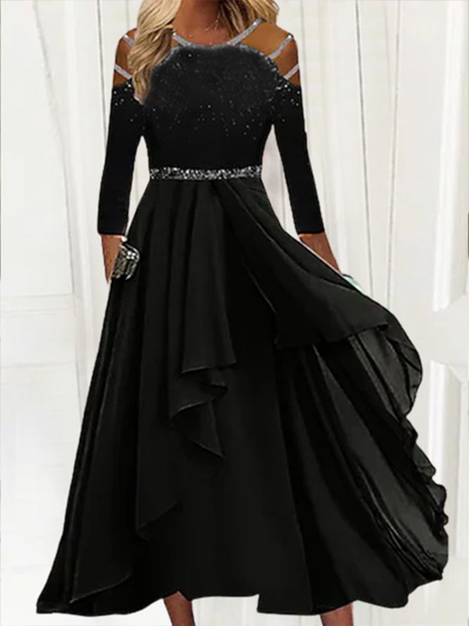 Crew Neck Floral Elegant Loose Midi Prom Dress