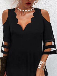 V Neck Plain Vacation Short Sleeve Knit Midi Prom Dress