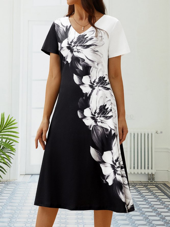 Vacation Loosen Color Block Vacation V Neck Prom Dress