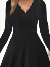 Plain Color Shell Collar Large Skirt Long Sleeve Dress