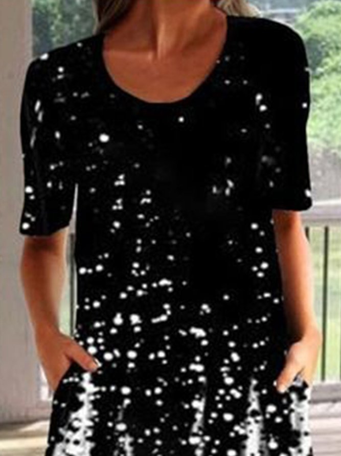 Vintage Boho Holiday Shift Ombre/tie-Dye Crew Neck Short Sleeve Weaving Prom Dress