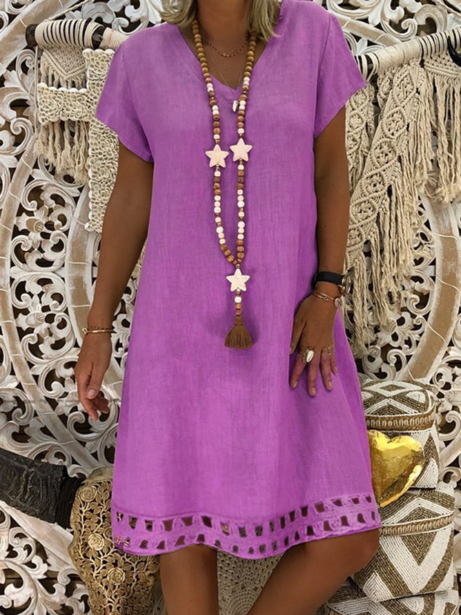 V Neck Women Summer Weaving Dress A-Line Casual Weaving Dress