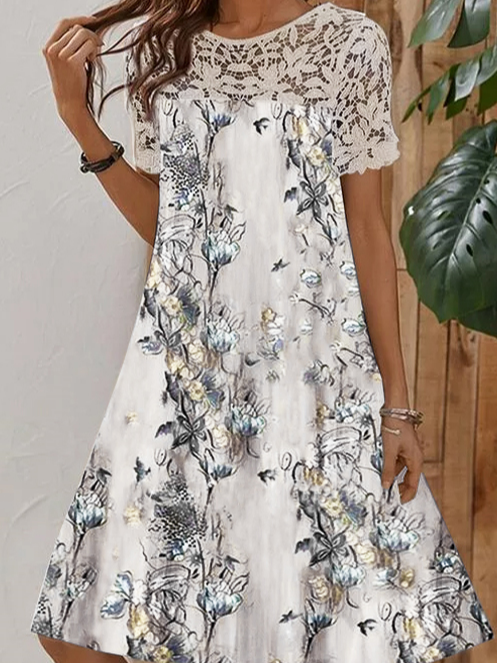 Round Neck Floral Casual Midi Prom Dress