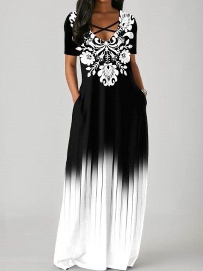 Floral Short Sleeve Casual Dresses