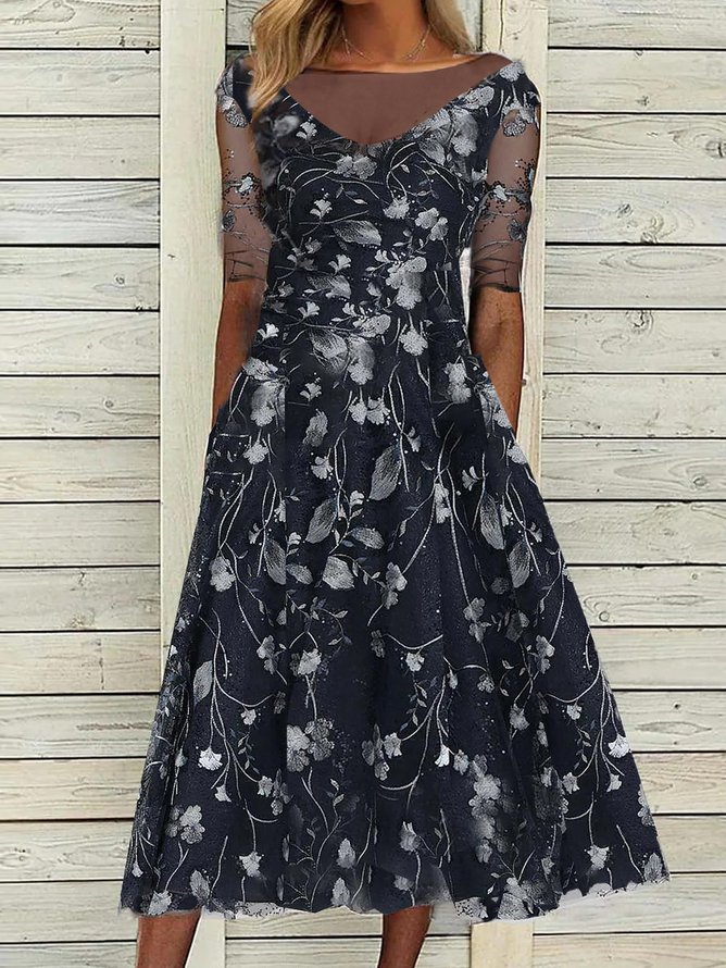 Crew Neck Urban Floral Prom Dress