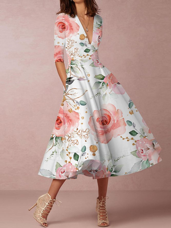 Woman Floral Elegant Gown Loose Elegant Dress