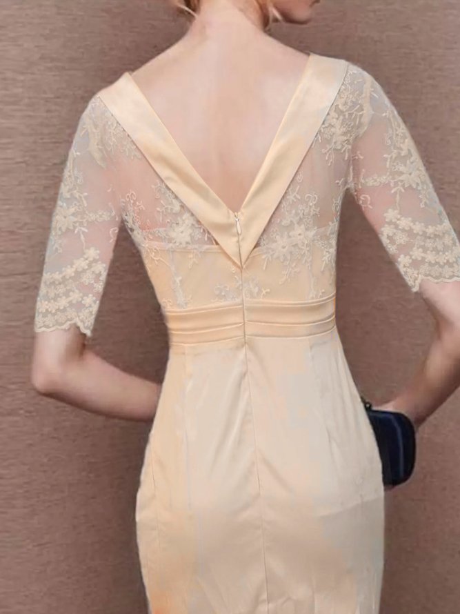 Elegant Lace Plain Regular Fit Dress