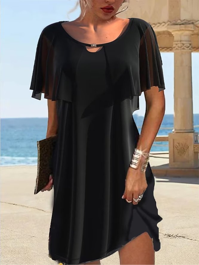 Crew Neck Casual Loose Plain Plain Mesh Cut Out Crew Neck Mini Dress Active Fashion Daily Holiday Short Sleeve Regular Fit Black Summer Dress