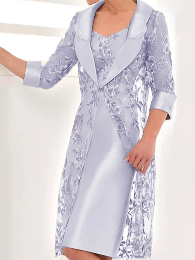 Mother of the groom/bride Dresses Organza V Neck Embroidery Two-Piece Set Formal Dress with Cardigan
