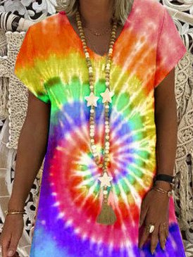 Fashion New Tie-Dye V Neck Dresses