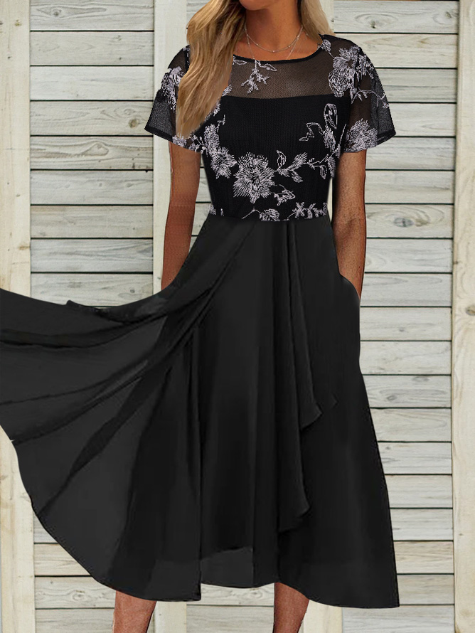 Urban Crew Neck Lace Lace Dress