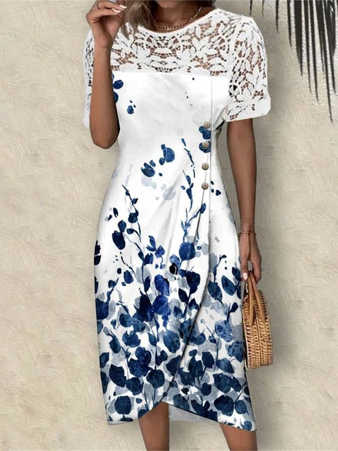 Crew Neck Elegant Floral Regular Fit Dress