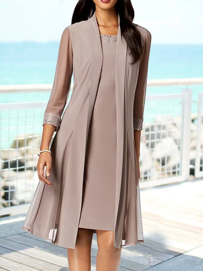 Solid a-hem jacket dress 2-piece suit