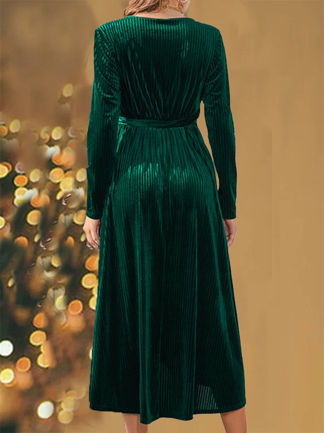 Emerald green velvet wrap formal evening dress