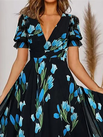 Elegant Floral Chiffon Loose Dress