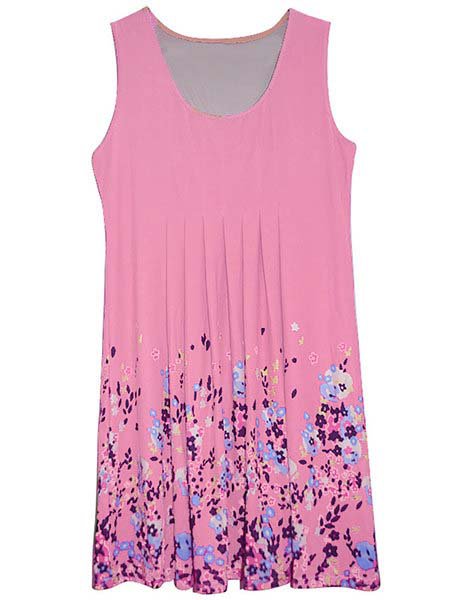 A-line Women Daytime Sleeveless Cotton-blend Painted Floral Floral Dress