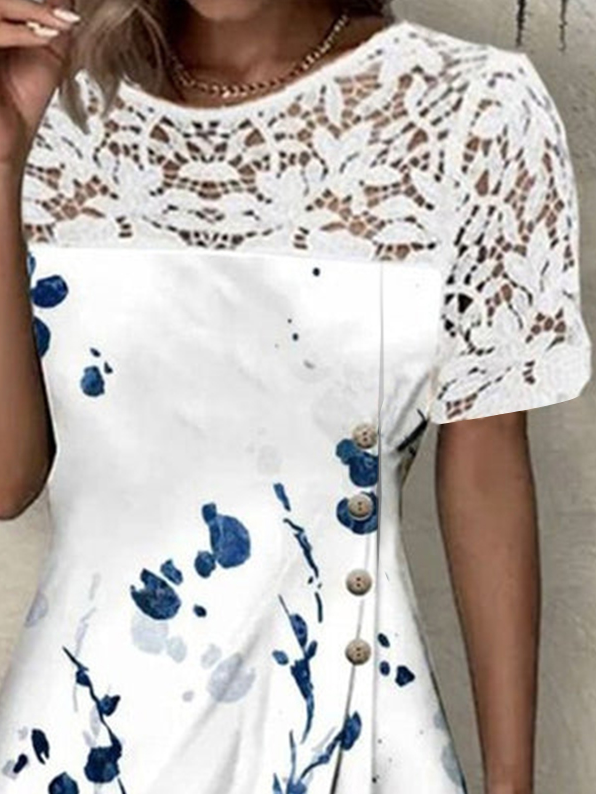 Crew Neck Elegant Floral Regular Fit Dress