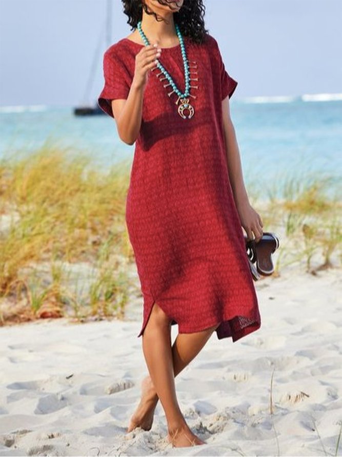 Shift Sweet Floral-Print Crew Neck Weaving Dress