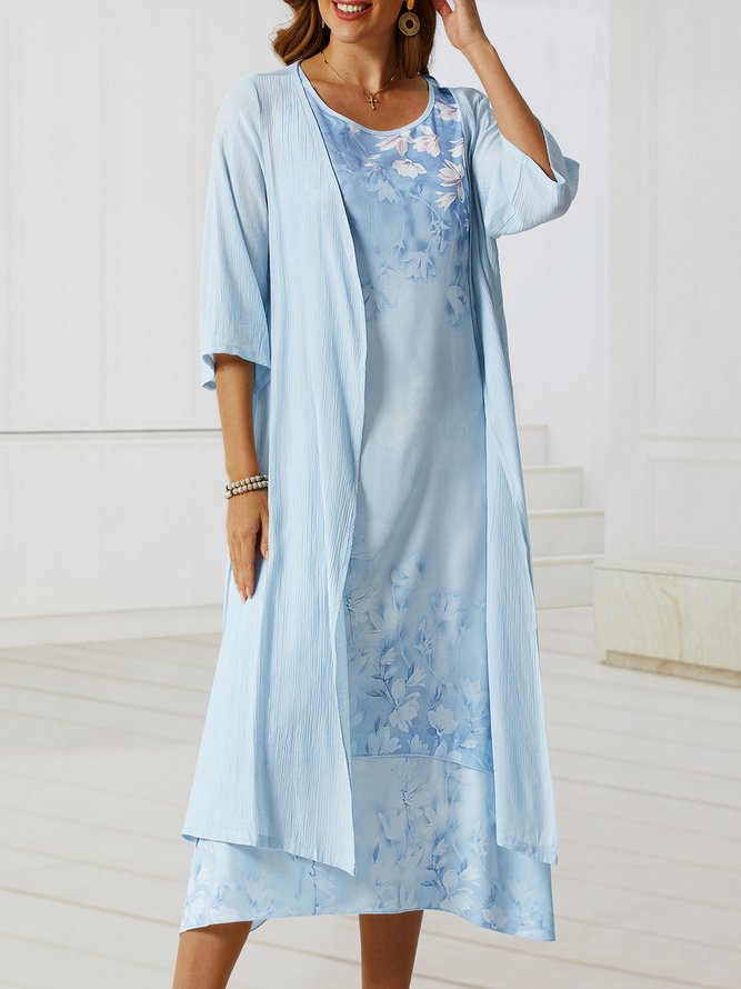 Elegant Floral Short sleeve Woven Dress two-piece