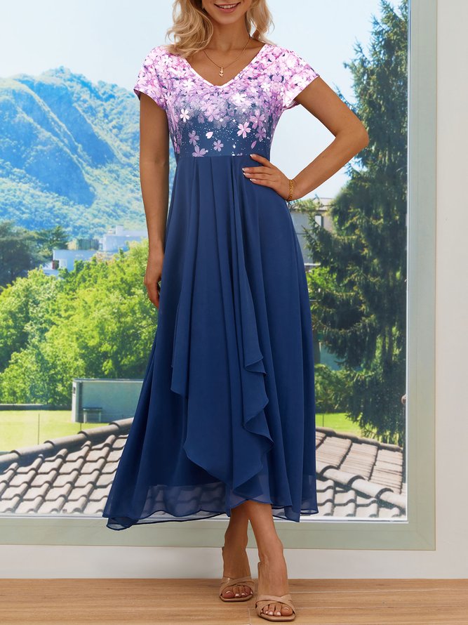 Elegant V Neck Floral Dress