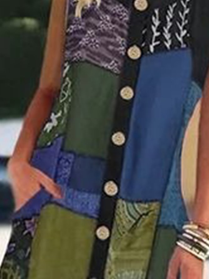 Cotton-Blend Sleeveless Crew Neck Holiday Weaving Dress