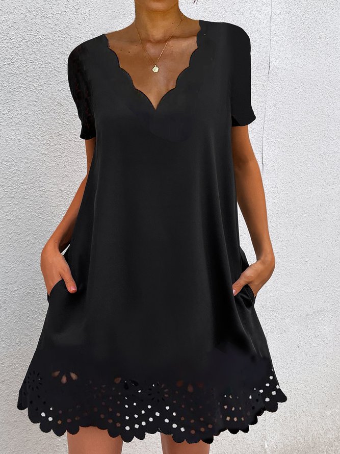 V Neck Plain Elegant Cut Out HemCasual Mini Prom Dress