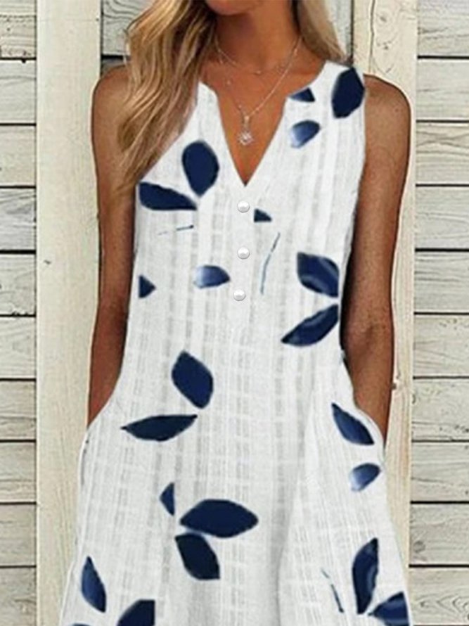 V Neck Floral Casual Midi Dresses