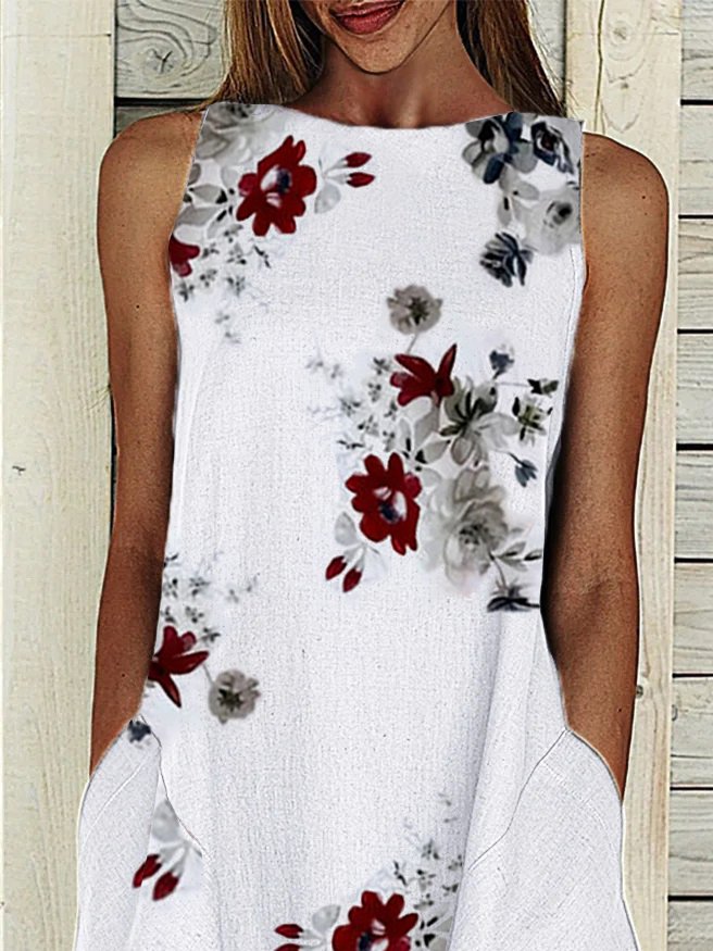 Boatneck Floral Casual Midi Dress