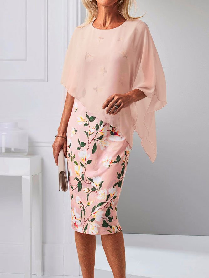 Chiffon Elegant Crew Neck Loose Dress