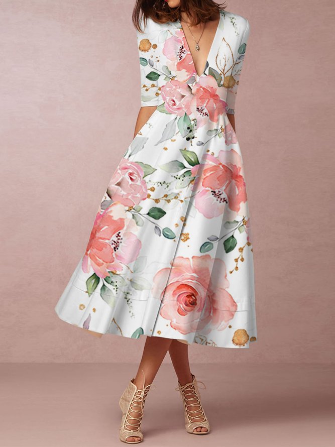 Woman Floral Elegant Gown Loose Elegant Dress