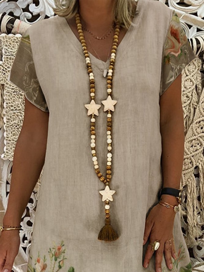 V Neck Floral Vacation Mini Dress