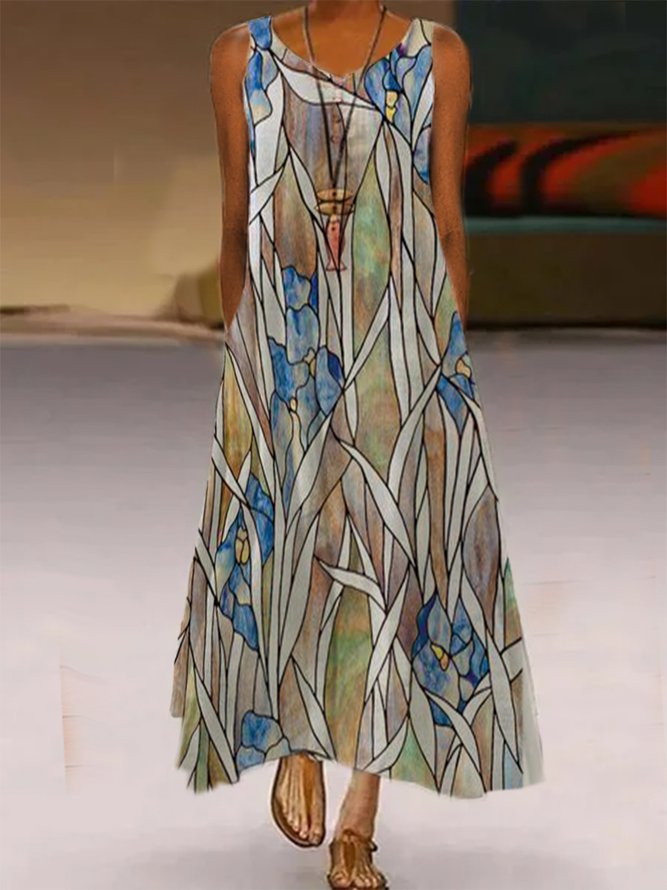 Polyester Cotton Sleeveless Statement Crew Neck Knitting Dress